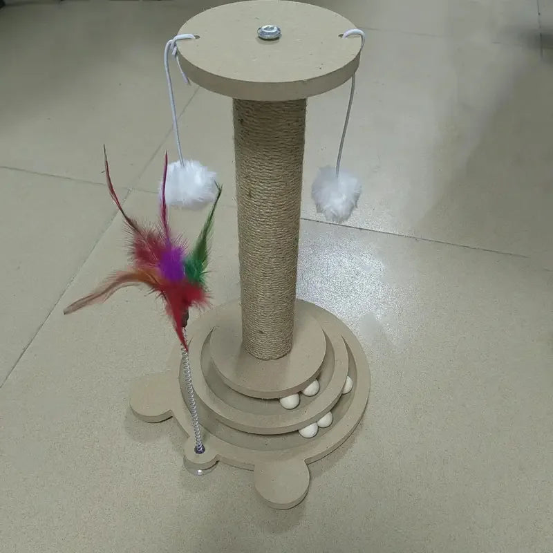 Cat Scratching Posts & Climbing Frames Pest-Resistant Wear-Resistant Sisal Pets Toys with Teaser Wands Cat Scratcher Turntable