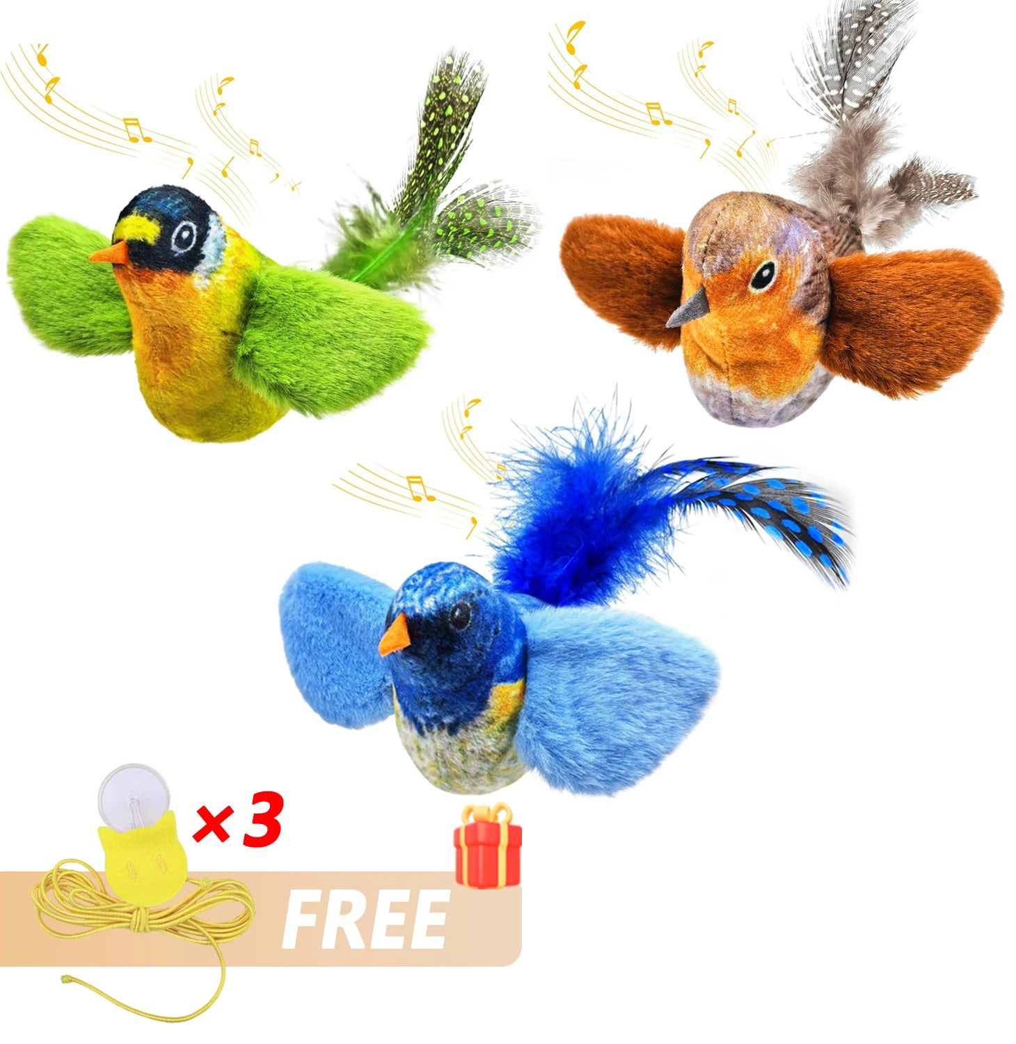 Indoor Interactive Birds Toy for Cat Chasing Teasing Toy Sounding Catnip Cat Teaser Toy Self-hilarity Wall Hanging Birds Cat Toy