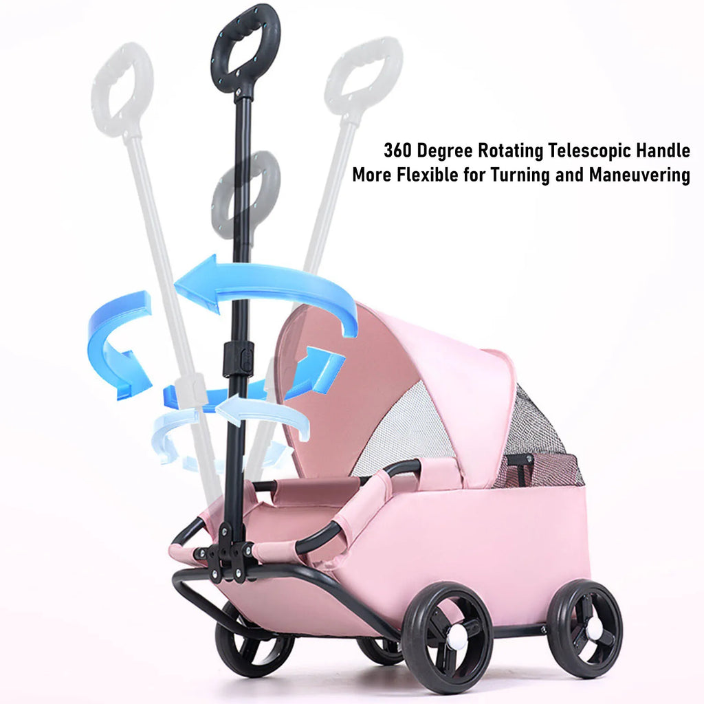 Foldable Pet Stroller with Canopy 4 Wheels Pet Strolling Cart for Small Dogs Cats Lightweight Easy Assembly Multifunctional Use