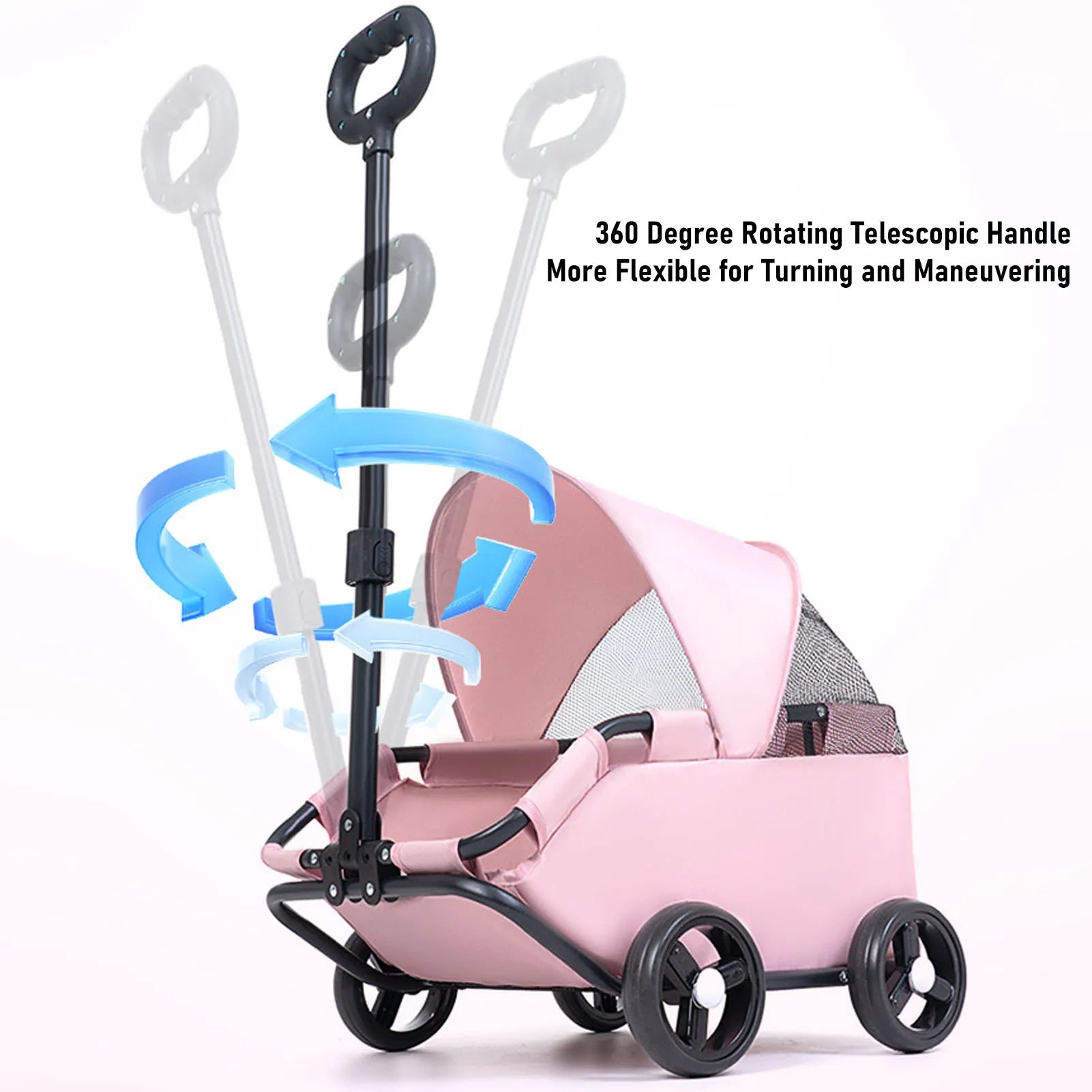 Foldable Pet Stroller with Canopy 4 Wheels Pet Strolling Cart for Small Dogs Cats Lightweight Easy Assembly Multifunctional Use