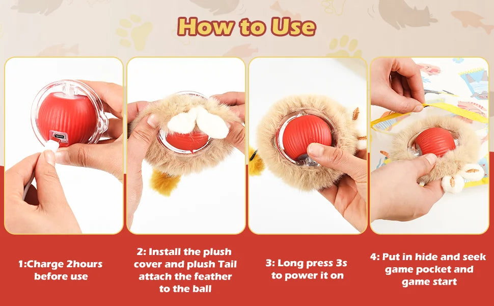 Interactive Cat Chase Toy with USB Rechargeable Rolling Balls - Durable Plastic & Soft Polyester, Cartoon Design for Exercise &