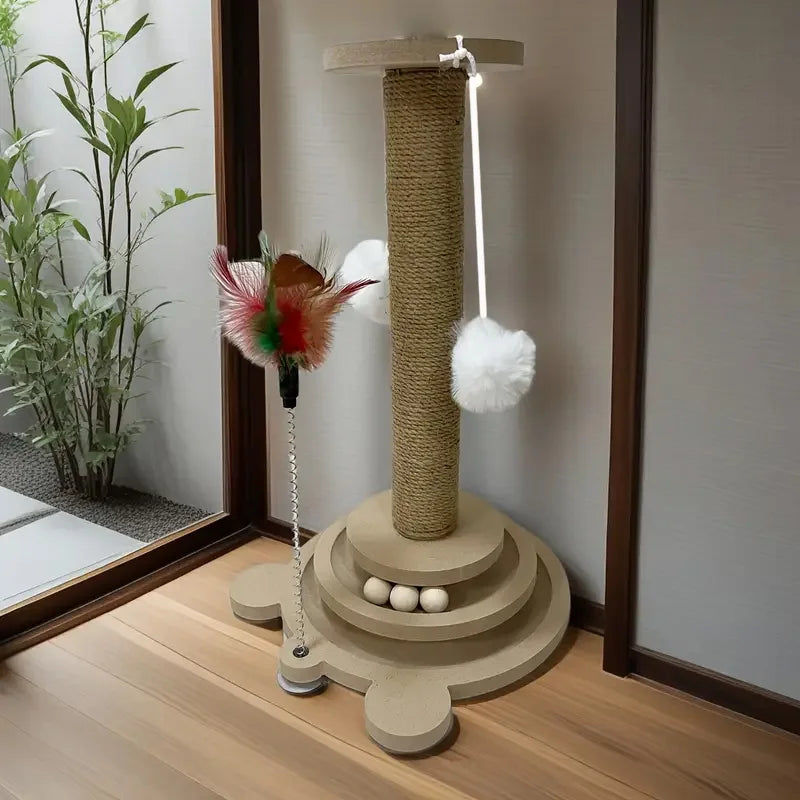 Cat Scratching Posts & Climbing Frames Pest-Resistant Wear-Resistant Sisal Pets Toys with Teaser Wands Cat Scratcher Turntable