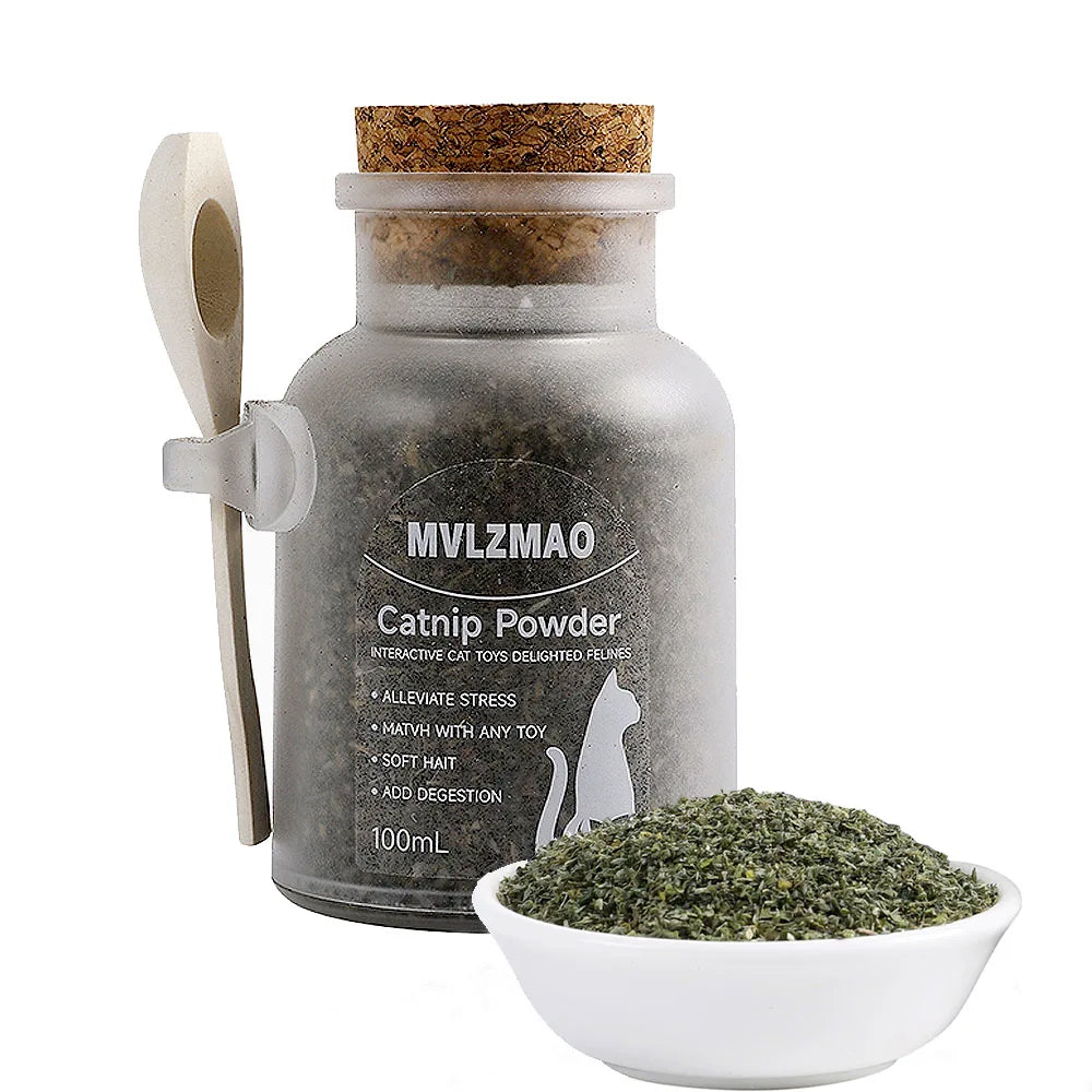 Catnip+Silvervine for Cats & Kittens Safety-Cut Premium Fine Cat Nip Blend Silvervine + Wooden Spoon，100 ML,Create a Monster!