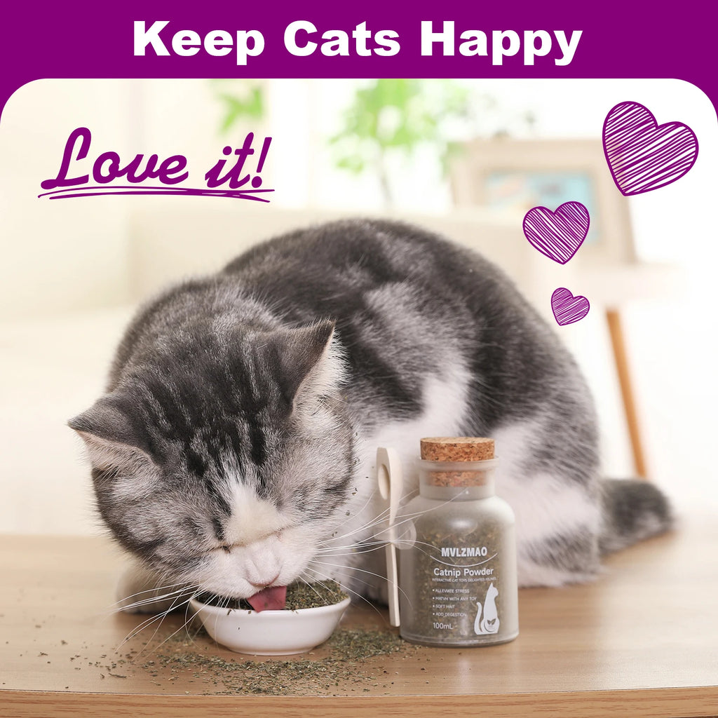 Catnip+Silvervine for Cats & Kittens Safety-Cut Premium Fine Cat Nip Blend Silvervine + Wooden Spoon，100 ML,Create a Monster!