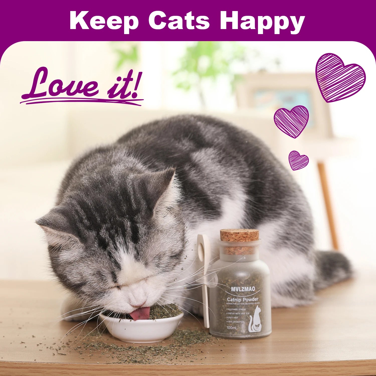 Catnip+Silvervine for Cats & Kittens Safety-Cut Premium Fine Cat Nip Blend Silvervine + Wooden Spoon，100 ML,Create a Monster!
