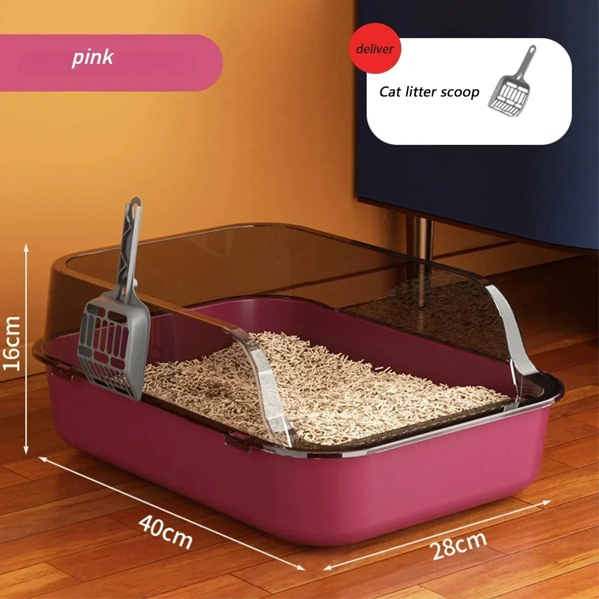 Easy Clean Cat Toilet Box with Scoop Semi Enclosed High Fence Open Top Kitty Litter Tray Durable Spacious Sandbox Pet Accessory
