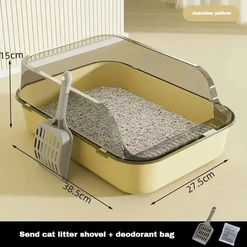 Easy Clean Cat Toilet Box with Scoop Semi Enclosed High Fence Open Top Kitty Litter Tray Durable Spacious Sandbox Pet Accessory