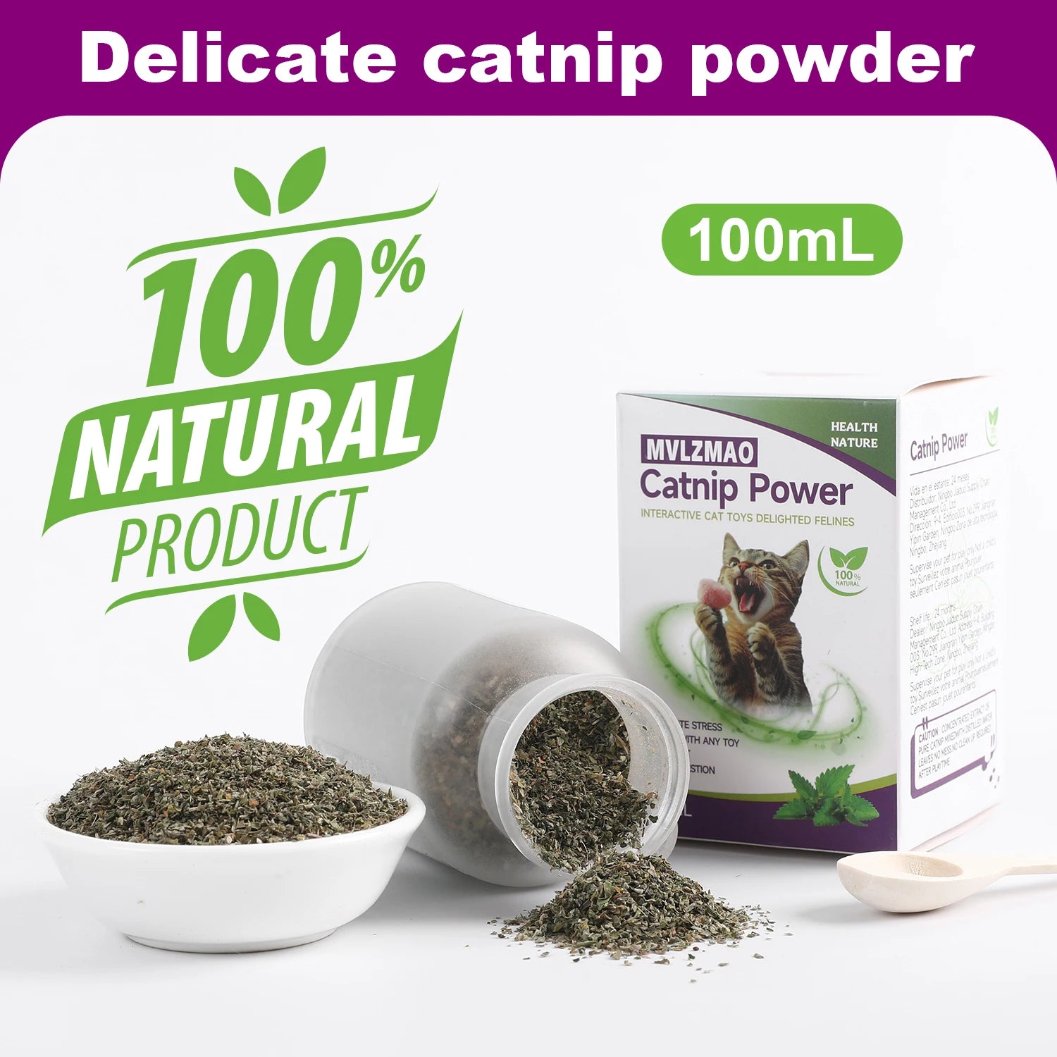 Catnip+Silvervine for Cats & Kittens Safety-Cut Premium Fine Cat Nip Blend Silvervine + Wooden Spoon，100 ML,Create a Monster!