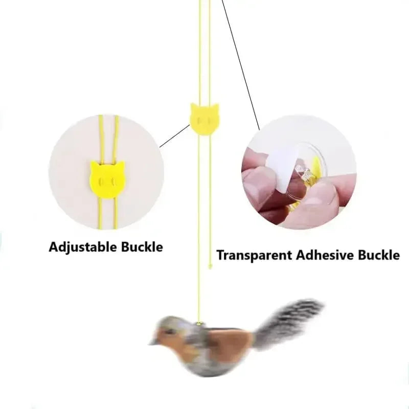Indoor Interactive Birds Toy for Cat Chasing Teasing Toy Sounding Catnip Cat Teaser Toy Self-hilarity Wall Hanging Birds Cat Toy
