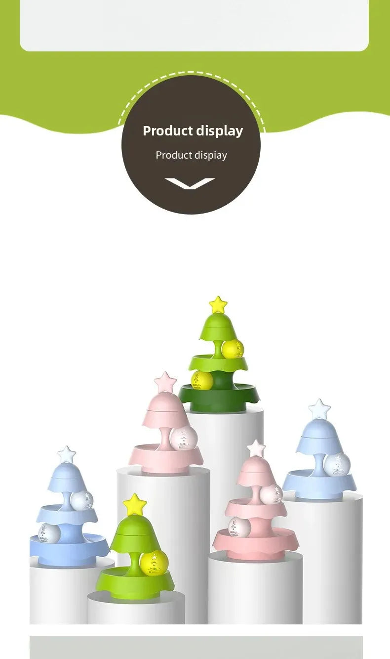 Cats Christmas Tree Mini Track Turntable Bell Glowing Ball Self Amusement Puzzle Pet Toy Interactive Durable Safe Non Toxic