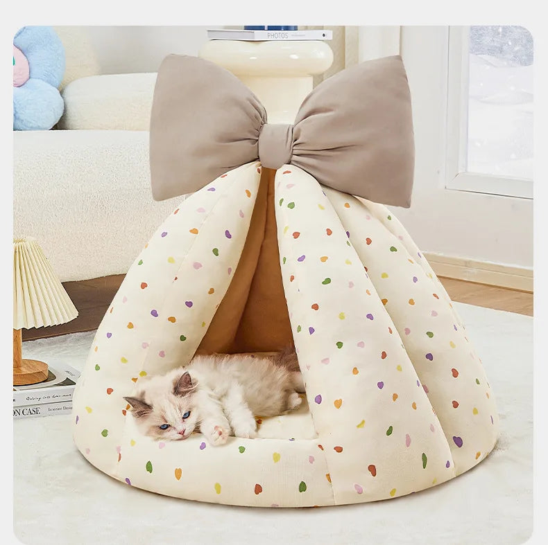 Cute Cat Bed Enclosed All-Season Pet Bed for Cats Small Dogs Nest Soft Skin-Friendly Fabric Comfortable Puppy House