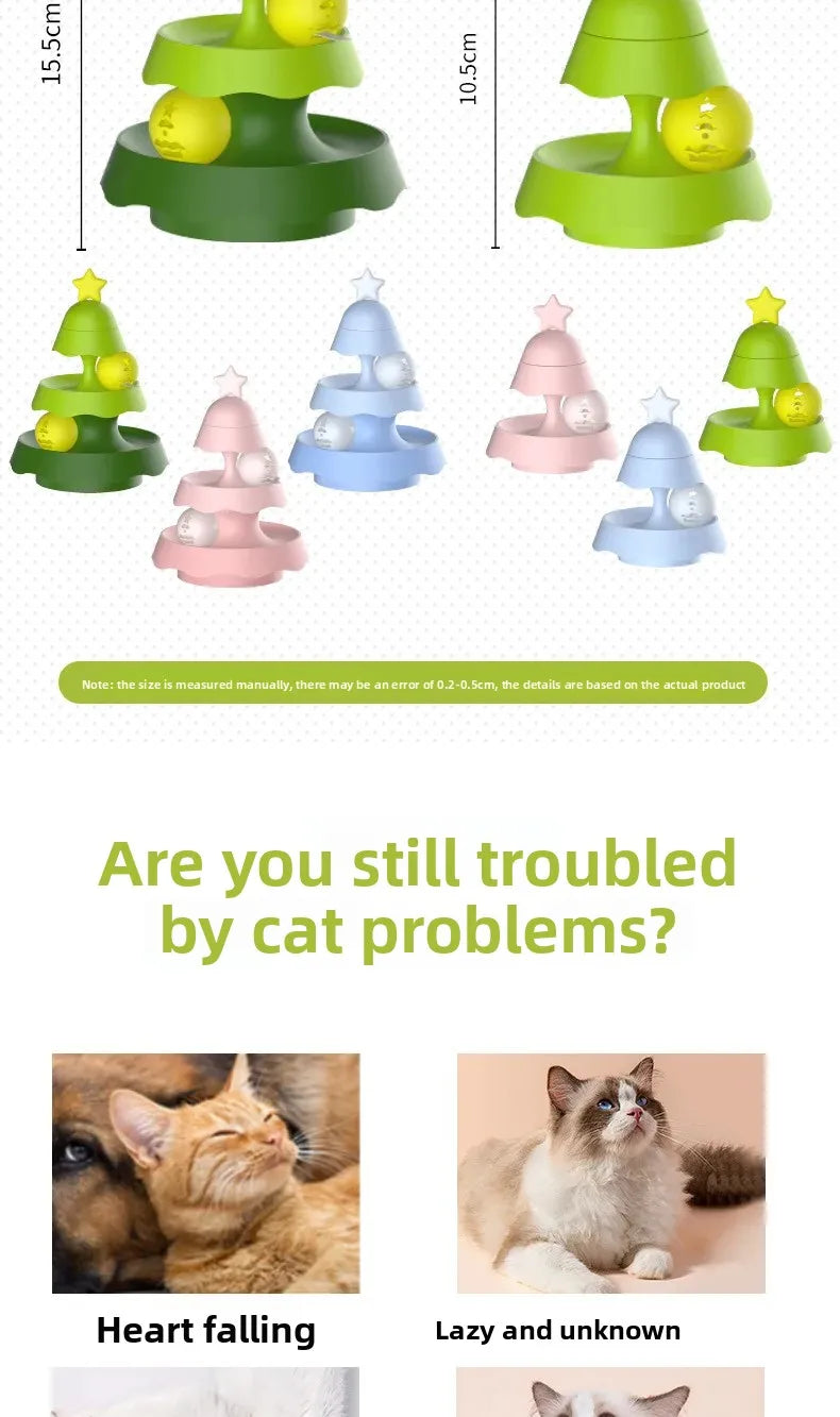 Cats Christmas Tree Mini Track Turntable Bell Glowing Ball Self Amusement Puzzle Pet Toy Interactive Durable Safe Non Toxic