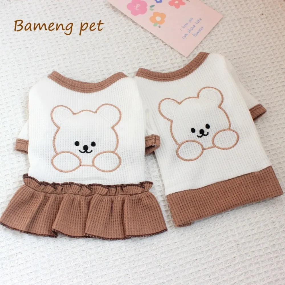 Cute Couple Dog Clothes Pet Dresses Shirt Waffle Cat Dog Shirt Puppy Pet Skirt Clothing for perro Dogs Cats Chihuahua Yorkie