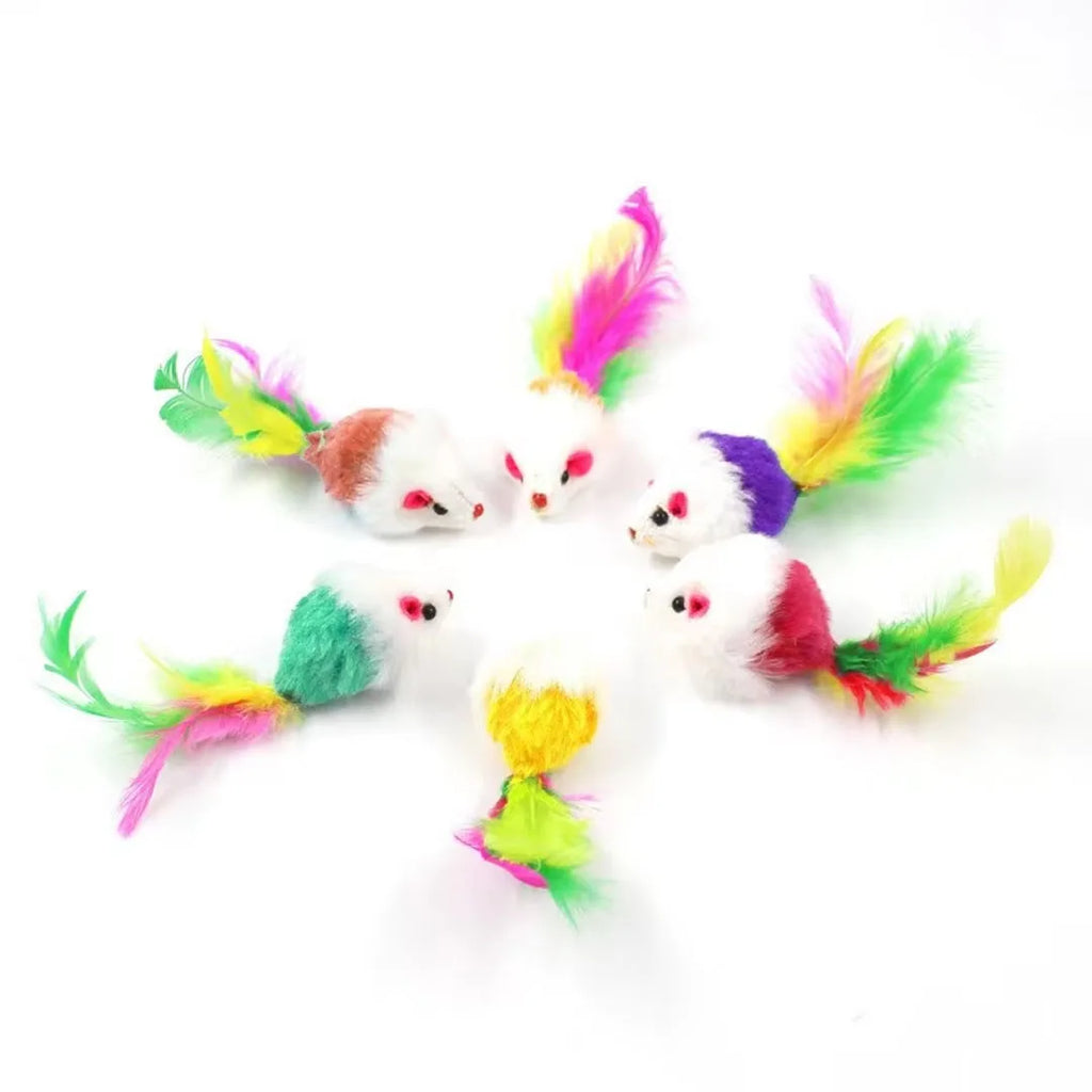 Pet Cat Toys Interactive Cute Soft Fleece False Mouse Colorful Feather Funny Playing Training Toy for Cats Kitten Supplies
