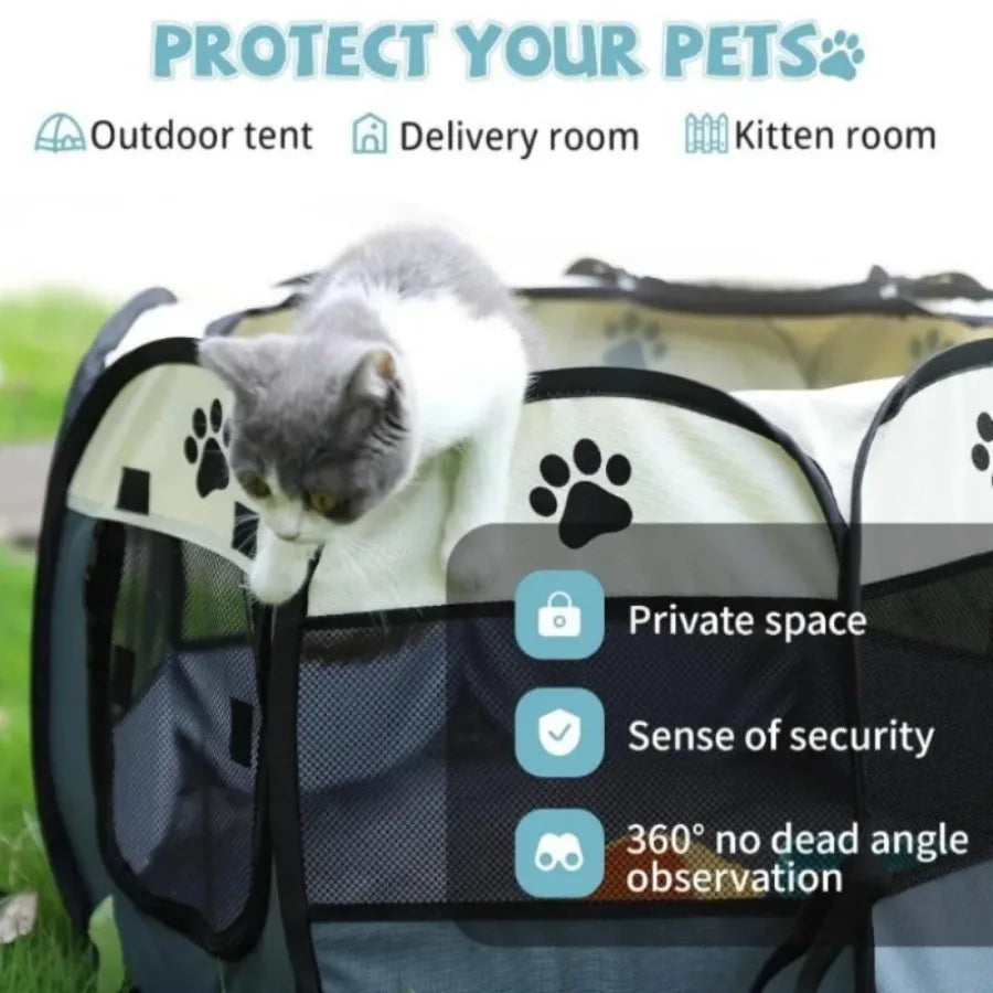1PCPortable Foldable Pet Tent - Octagonal Fence Design, Suitable for Puppies & Cats, Easy-to-Use Outdoor Shelter