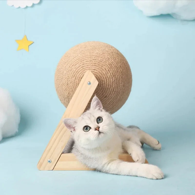 Cat Scratching Ball Wood Stand Pet Furniture Sisal Rope Ball Toys Kitten Climbing Scratcher Grinding Paws Scraper Accessories