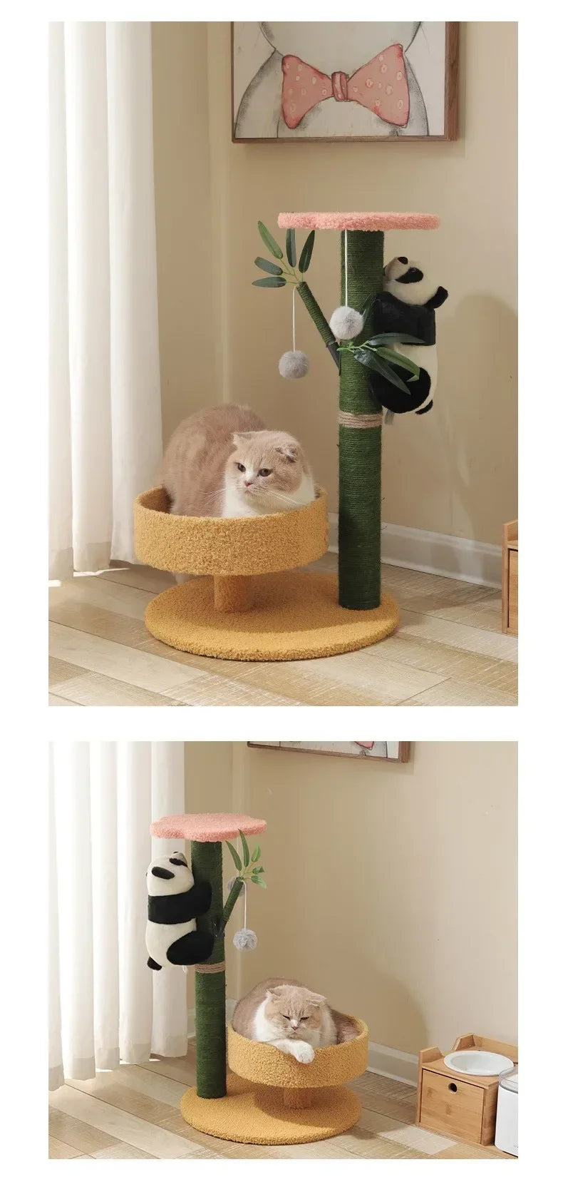 Cat Climbing Frame Sisal Comforts Grinding Claw Nest Wooden Climbing Frame Cat Jumping Platform Cute Panda Modelling Pet Supplie