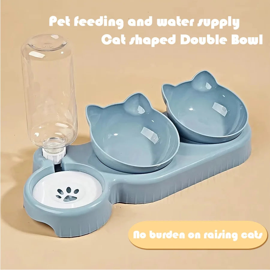 Pet SuppliesElevated Bowls for Cats and DogsDurable Double Cat Pet Bowls With Water Feeder 3 In 1 Ear Design Tilted