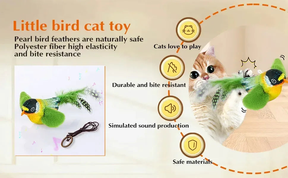 Indoor Interactive Birds Toy for Cat Chasing Teasing Toy Sounding Catnip Cat Teaser Toy Self-hilarity Wall Hanging Birds Cat Toy