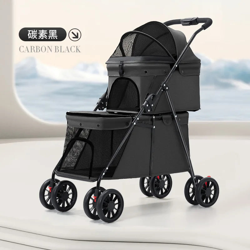 Double Pet Stroller  One-Hand Folding Dog Stroller for Small Medium Dogs Cats Travel 24KG Max Pet Carrier Cat Dog Carrier