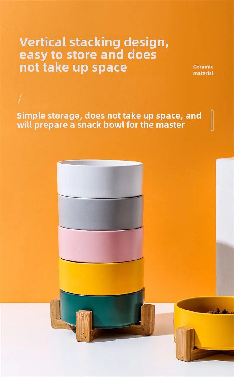 Ceramic Pet Bowl Dish With Wood Stand No Spill Pet Ceramic Double Bowl For Dog Cat Food Water Feeder Cats Small Dogs Pet bowl