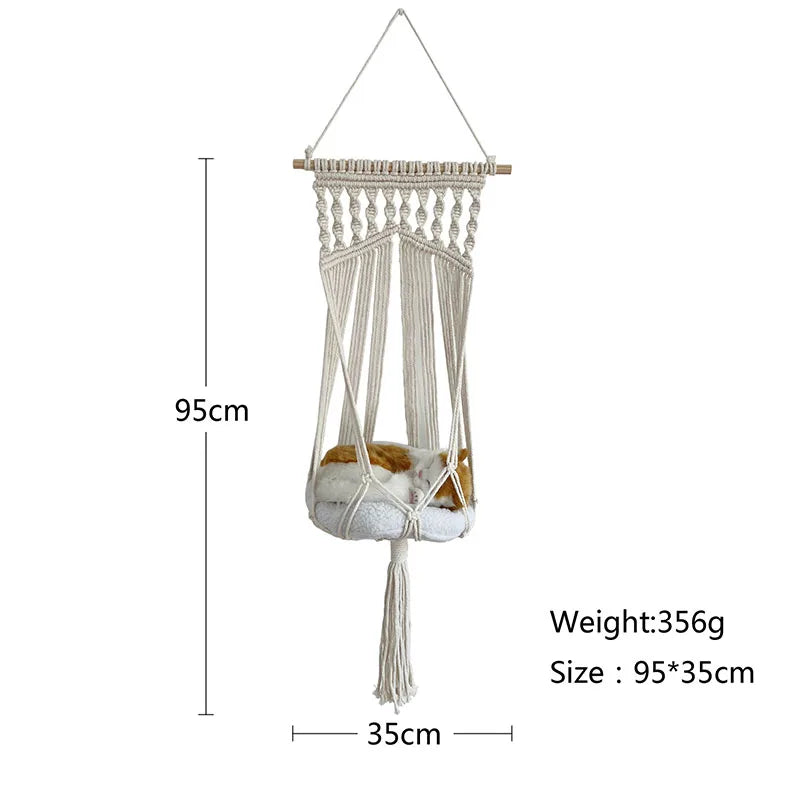 Handwoven Tapestry Pet Cat Hammock Bed Bohemian Wall Hanging Basket Window Perch Cat Swing Washable kitten Net Sleeping House