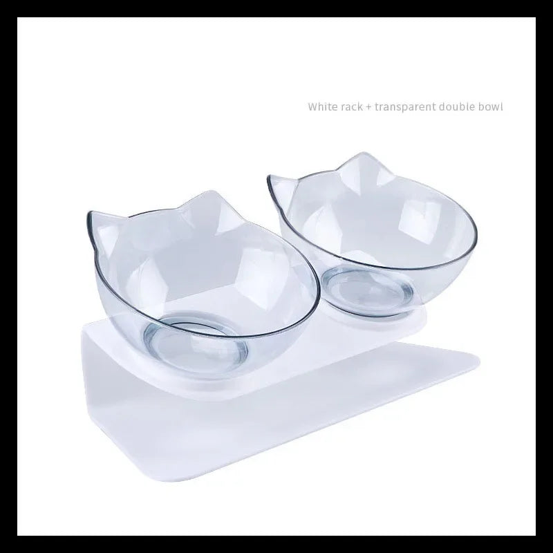 Double Cat Pet Feeding Bowls Food Bowl 15° Tilting with Stand Anti-Swing Kittens Elevated Puppy Dog Food and Water Raised Bowls