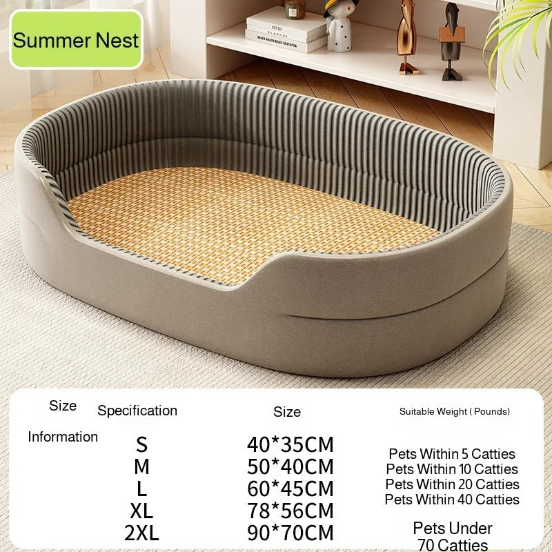 Dog Cat Kennel Universal for All Seasons Summer Pet Kennel with Rattan Mat Raised Edges Large Dog Bed Sofa-feel Mat Sleeping Pad