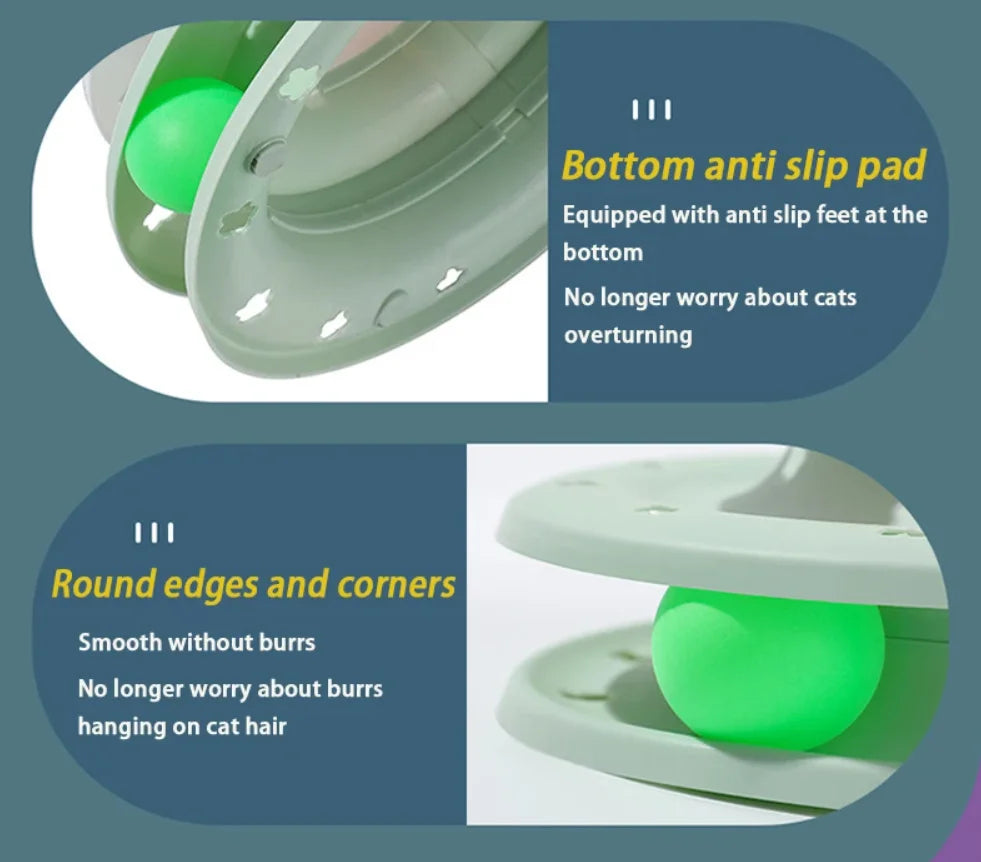 4 Level Interactive Cat Toy Ball Tower with Turntable Roller Track Intelligence Training Puzzle Game for Indoor Kitties Toys