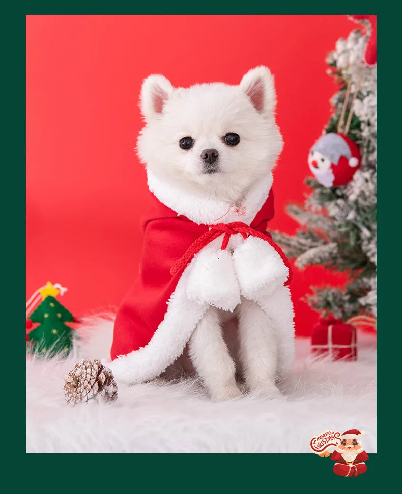 Christmas Pet Cat Hooded Cloak Pet Clothing Dog Autumn Winter Clothing Warm Clothes Little Red Riding Hood Cloak Puppy Clothes