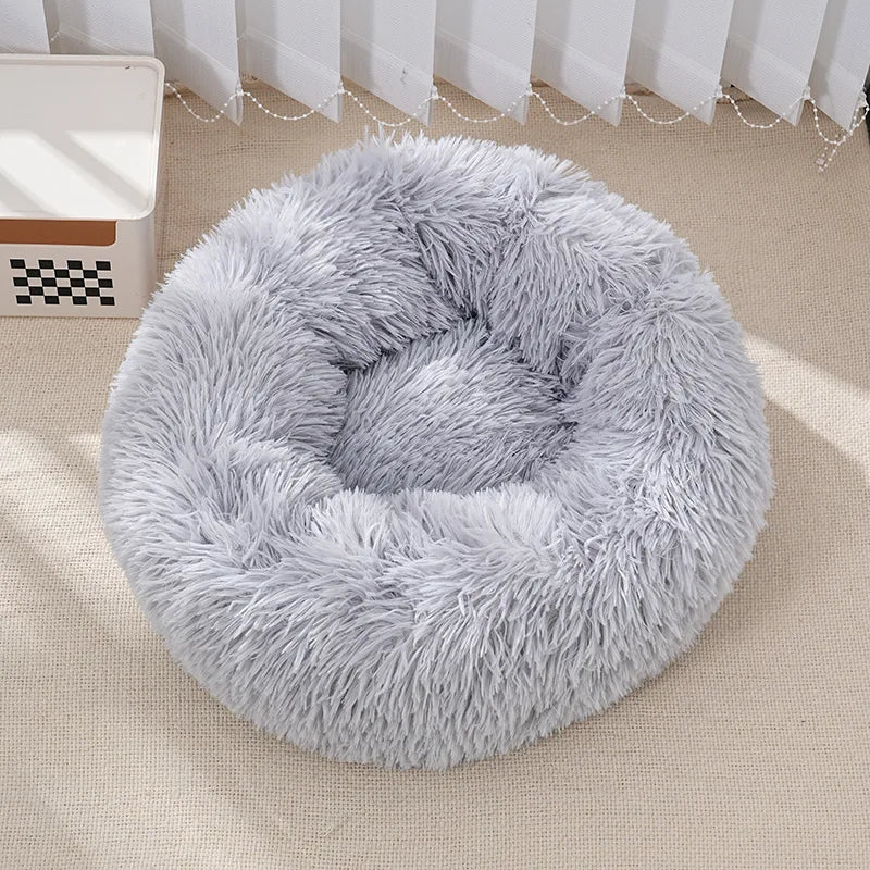 1PC comfortable striped plush pet bed, suitable for cats and dogs,warm,deep sleep round nest,filling,gray,soft,indoor