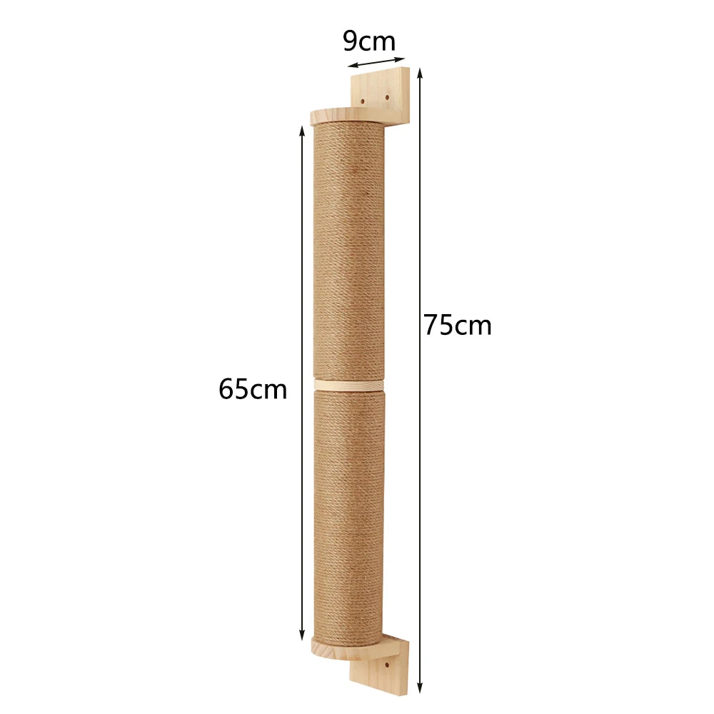 Cat Scratching Post Wall Furniture Wood Wall Mounted Kitten Scratcher Tree Tower Toys Thicker Column for Indoor Cats Accessories