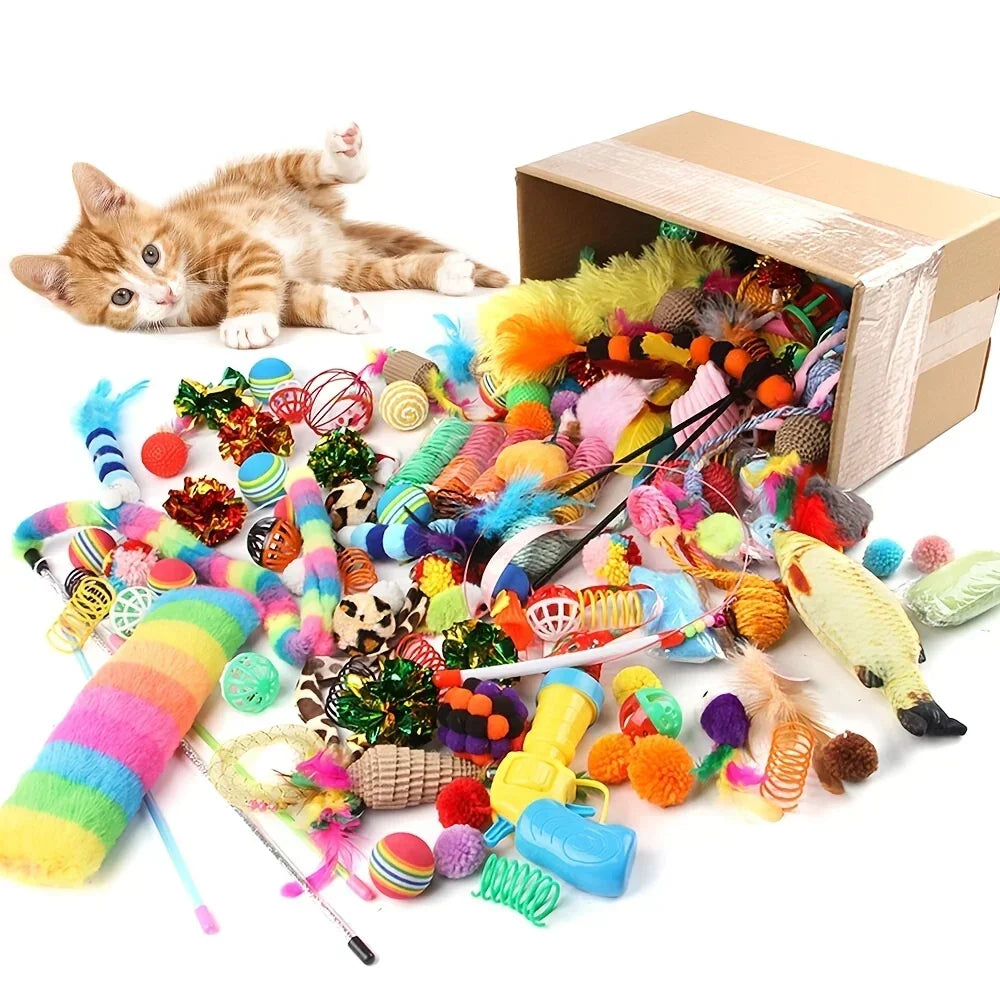 56/28/14PCS Pet Kitten Toys Variety Cat Toy Combination Set Cat Toy Funny Cat Stick Sisal Mouse Bell Ball Cat Supplies