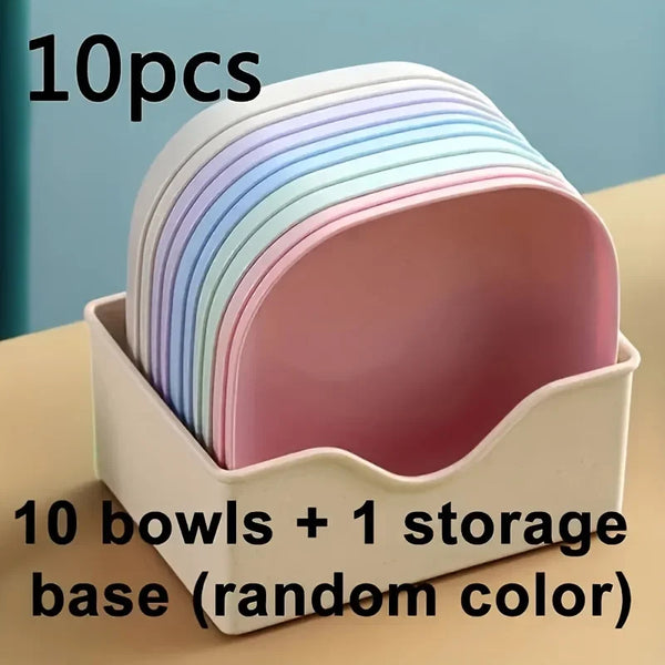 10pcs Non-Slip Plastic Cat Bowls Set Shallow Pet Food & Water Dishes Suitable for Kittens Short Leg Cat Ferrets Stray Cats