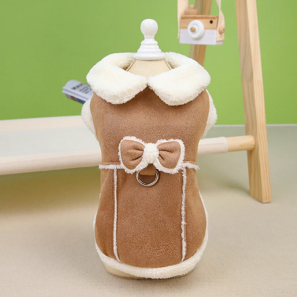 Cute Dog Clothes Jacket Dogs Winter Puppy Coat Clothing With Bowknot Warm Fur Pet Outfit Soft For Small Medium Dogs Chihuahua