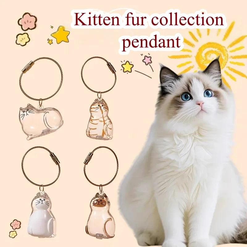 Cute Cat Hair Storage Container Ornament Transparent Pet Resin Capsule Ornament for Pet Lover DIY Portable Keychain Accessories