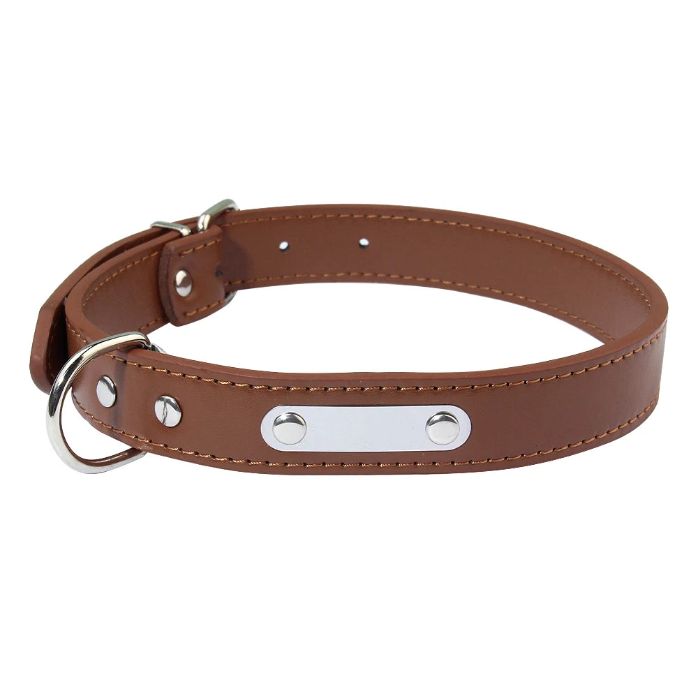 Customized PU Leather Dog Collar Soft Padded Dogs Collars Free Engraving Name for Small Medium Large Dogs Cat Adjustable XS-XL