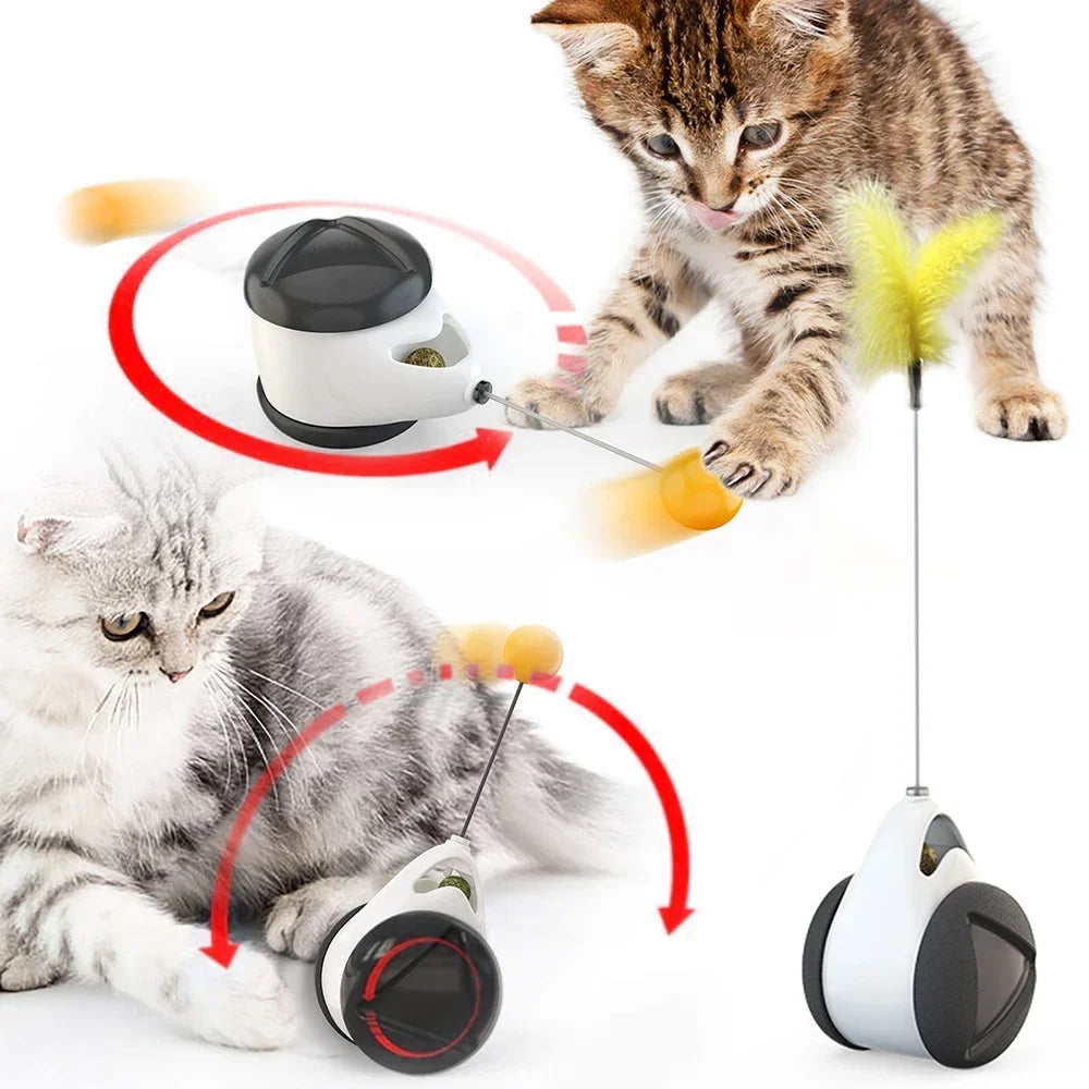 Funny Pet Products for Dropshipping, Interactive Balance Car Cat Chasing Toy With Catnip, Tumbler Swing Toys for Cats Kitten