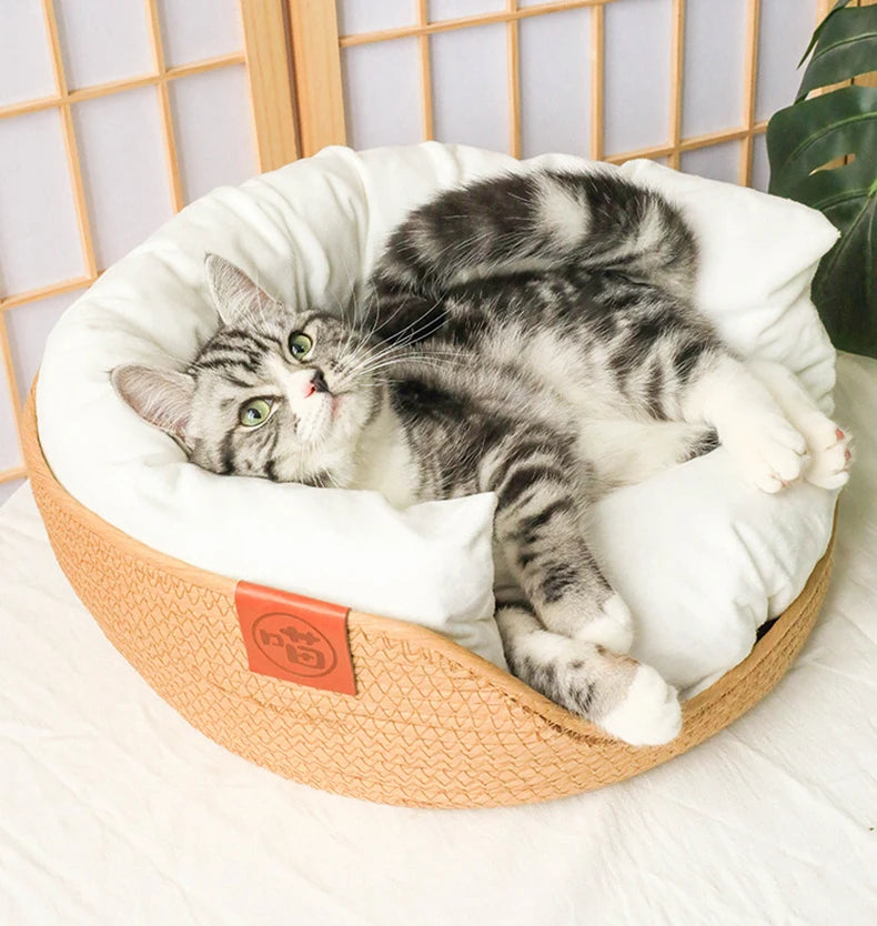 HOOPET Four Seasons Pet Bed Kennel for Cat Puppy Dog Beds Sofa Handmade Bamboo Weaving Cat Cozy Nest Pet Accessories