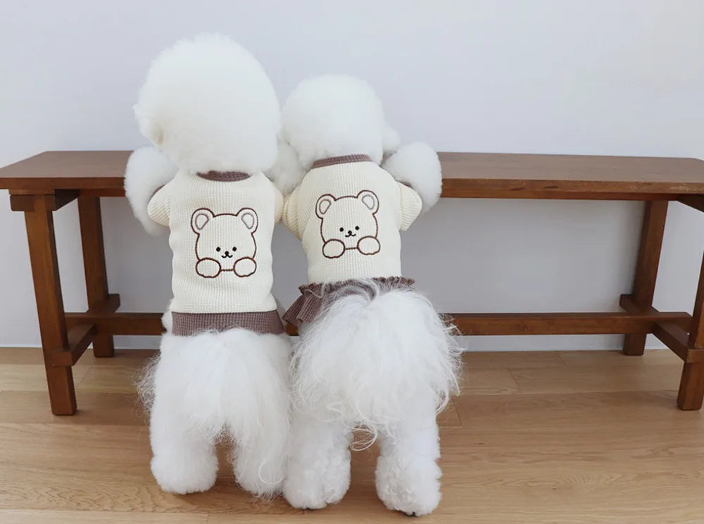 Cute Couple Dog Clothes Pet Dresses Shirt Waffle Cat Dog Shirt Puppy Pet Skirt Clothing for perro Dogs Cats Chihuahua Yorkie
