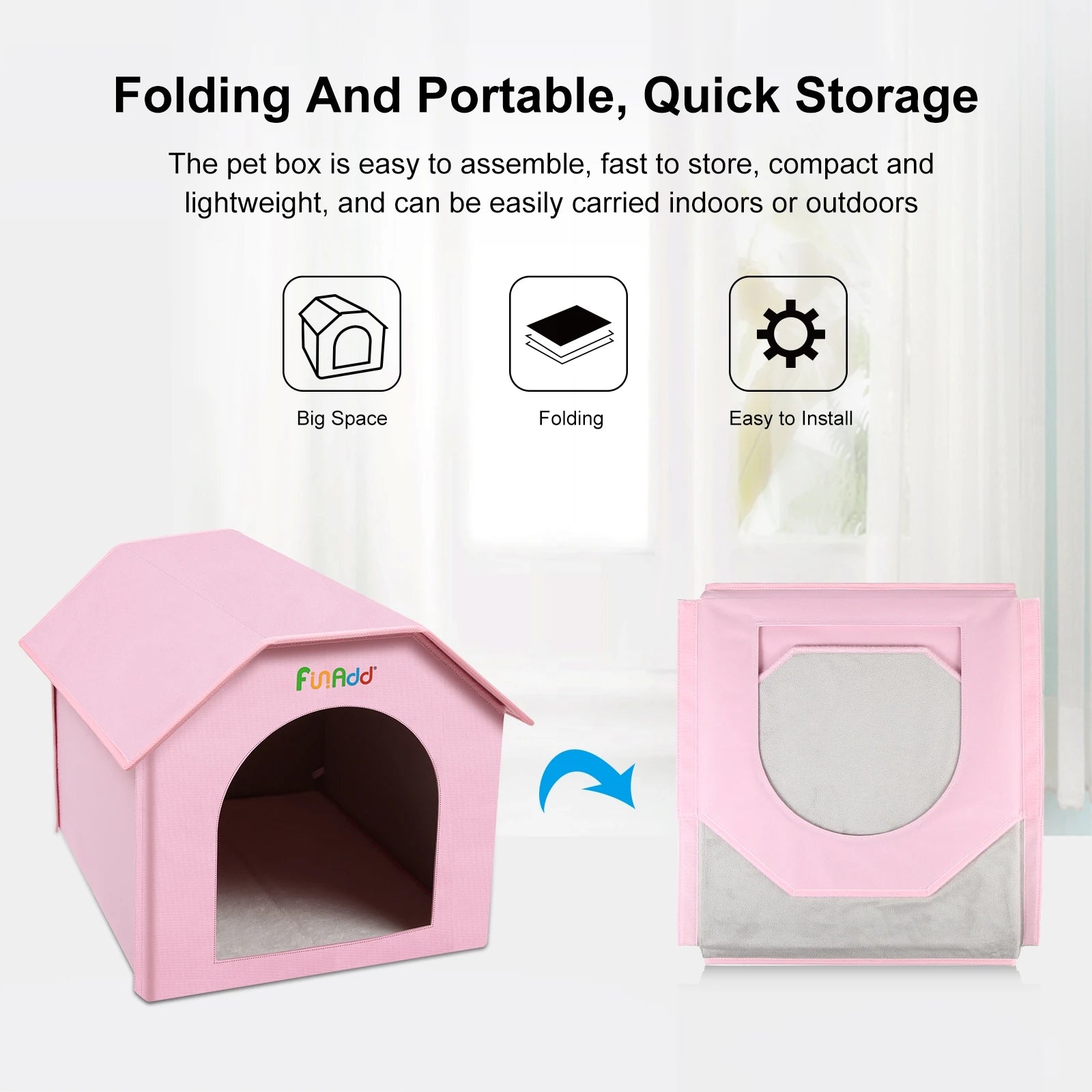 FUNADD Extra Large Folding Weatherproof Pet Houses with Removable Mat Pets Indoor And Outdoor Sleeping