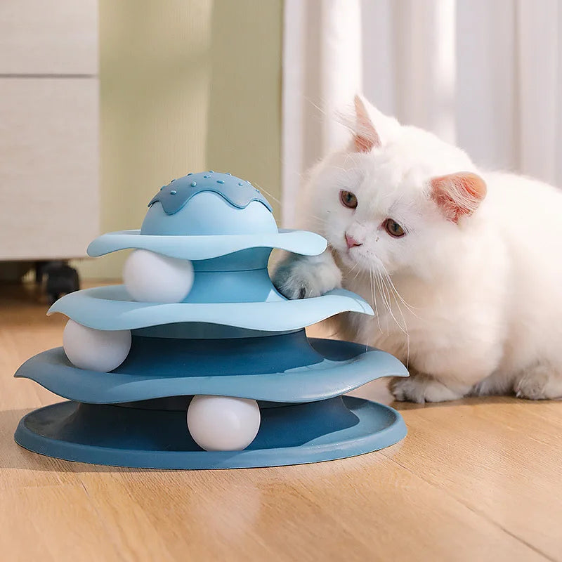 Cat Track Toys Three Layer Turntable Educational Play Track Tower Cat Teaser Toy Indoor Cat Supply Cat Toy Cat Teasing Artifact