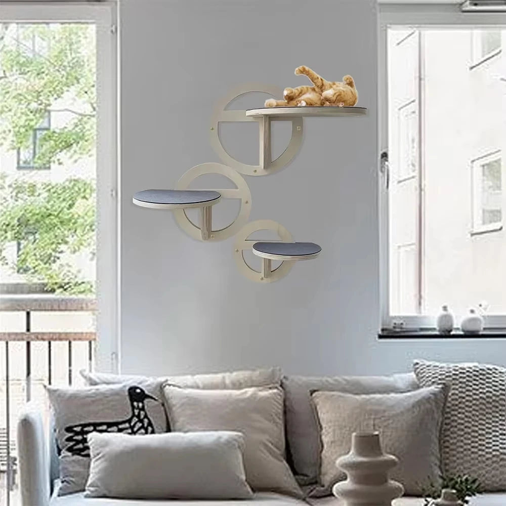 Circular Wooden Cat Wall Shelves Cat Play Furniture Sturdy Build Provide a Cozy and Trendy Spot for Cats to Lounge and Explore