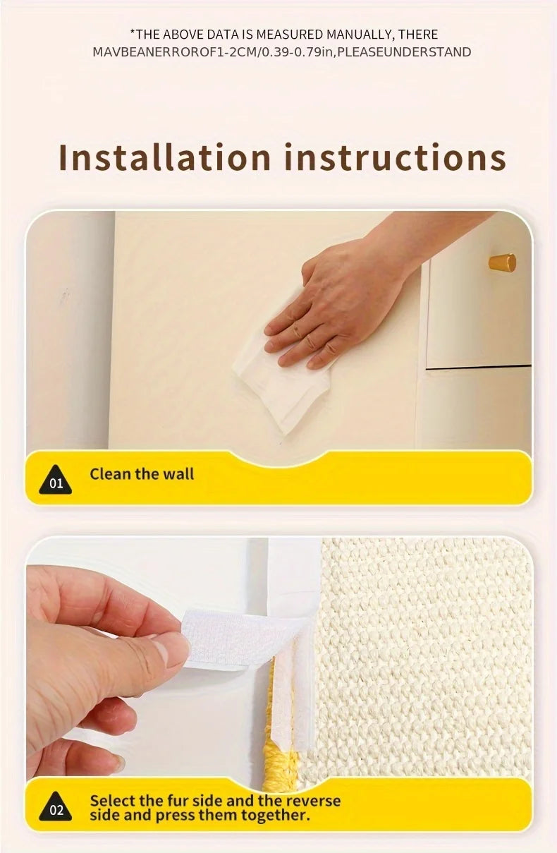 Durable Wall-Mounted Cat Scratching Post & Mat - Stitched Edges,Soft Fabric for Indoor Clawing Play,Space-Saving Design for Cats