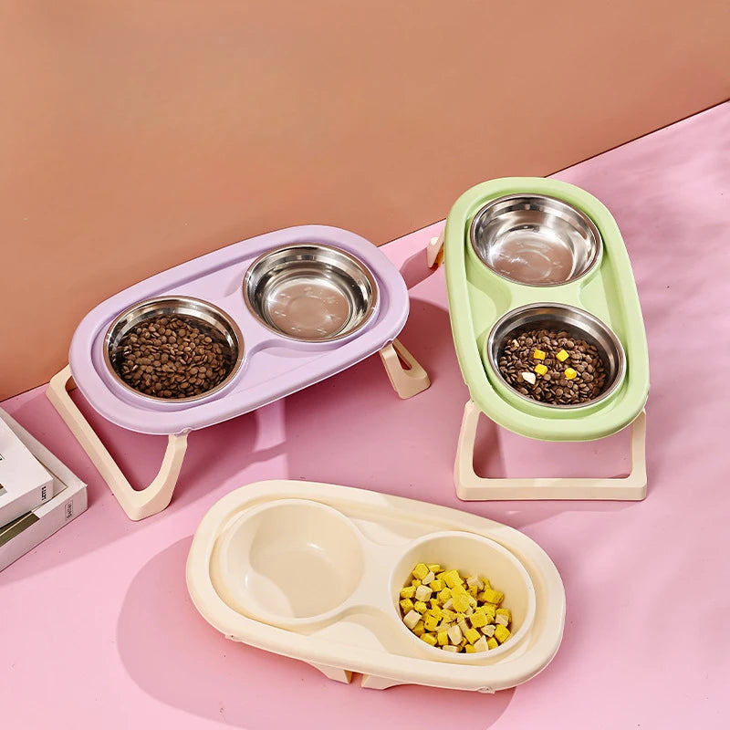 elevated Pet Cat Bowl Feeder Cat Food Bowl With Water Fountain Double Bowl Drinking Raised Stand Dish Bowls For Cats