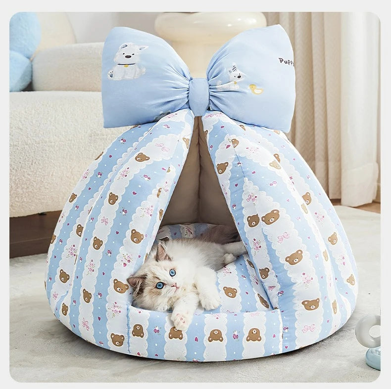 Cute Cat Bed Enclosed All-Season Pet Bed for Cats Small Dogs Nest Soft Skin-Friendly Fabric Comfortable Puppy House