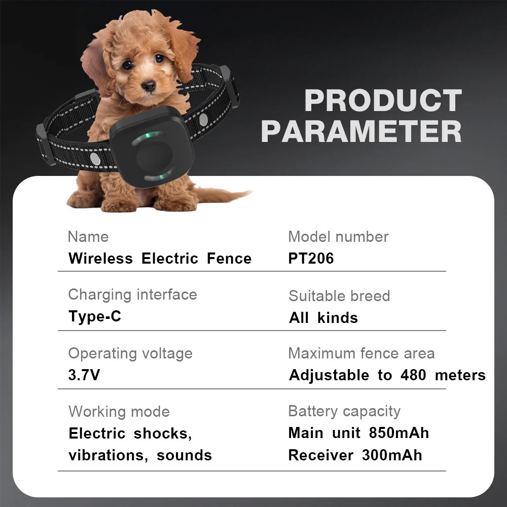 Electronic Pet Fence System 480M GPS Wireless Dog Fence Rechargeable Vibration Shock Sound Remote Control Pet Accessories