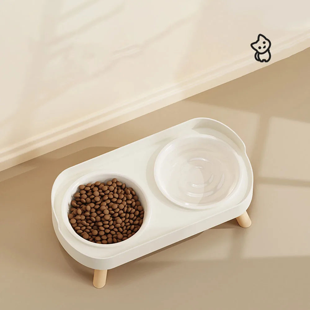 Cat Bowl Double Bowl Set - Anti-Spill Anti-Tip Pet Food Bowl & Water Bowl | Non-Slip Base Cute Cat Feeding Bowls Pet
