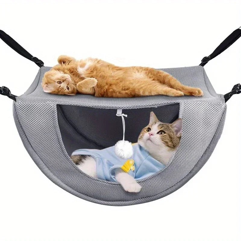 Breathable Mesh Hanging Pet Bed - Adjustable Cat Hammock for Indoor Use, Comfortable Suspended Sleeping Nest with Metal Frame