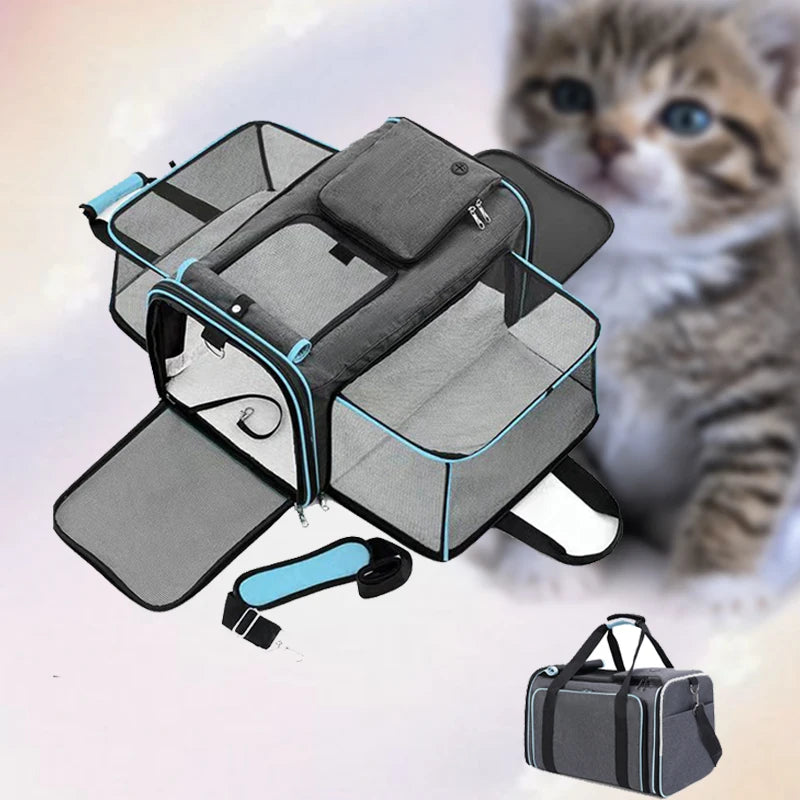 Cat Bag Foldable Large Capacity Cat Outdoor Car Expansion Portable Pet Handbag Breathable Diagonal Cross Bag for Cats and Dogs